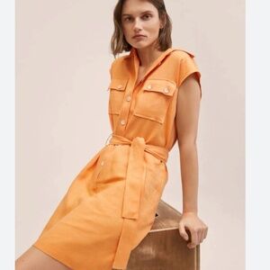 Mango Linen Peach Orange Button Down Dress-Size 4